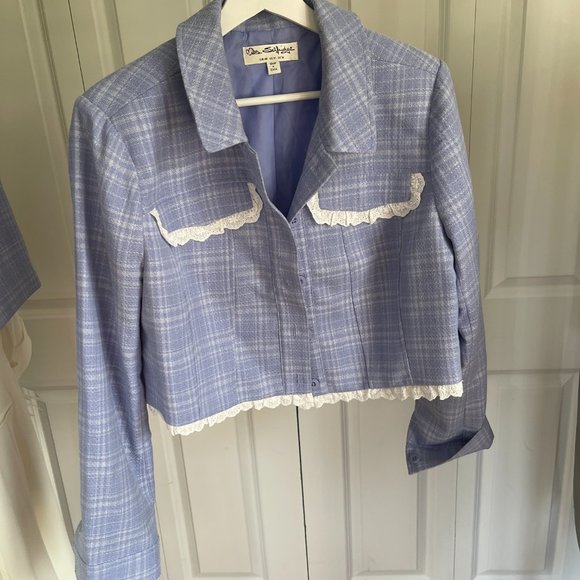 Western check jacket and mini skirt set with lace trim detail - Picture 9 of 11